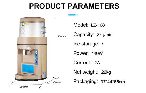 Funzionalità del ghiaccio rasato 8 kg/min LZ-168 Hawaiian Industrial Ice Maker And Crusher